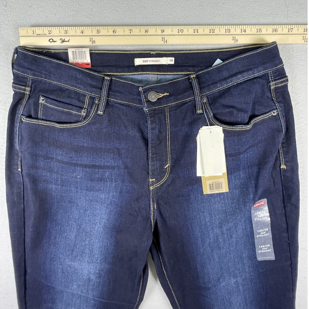 Levi's Jeans Women 14S Blue 505 Straight Mid Rise Dark Wash Stretch Denim NWT - Picture 7 of 11